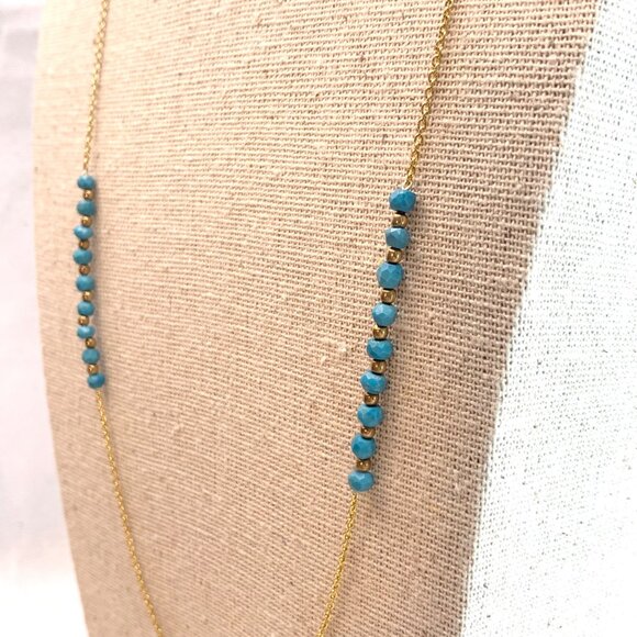 Gold Over Sterling Silver 925 Necklace w/ Turquoise Gold Bead Sections 36" Long - Picture 4 of 11
